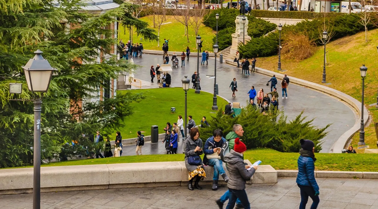 Visitors on the paths outside the Prado