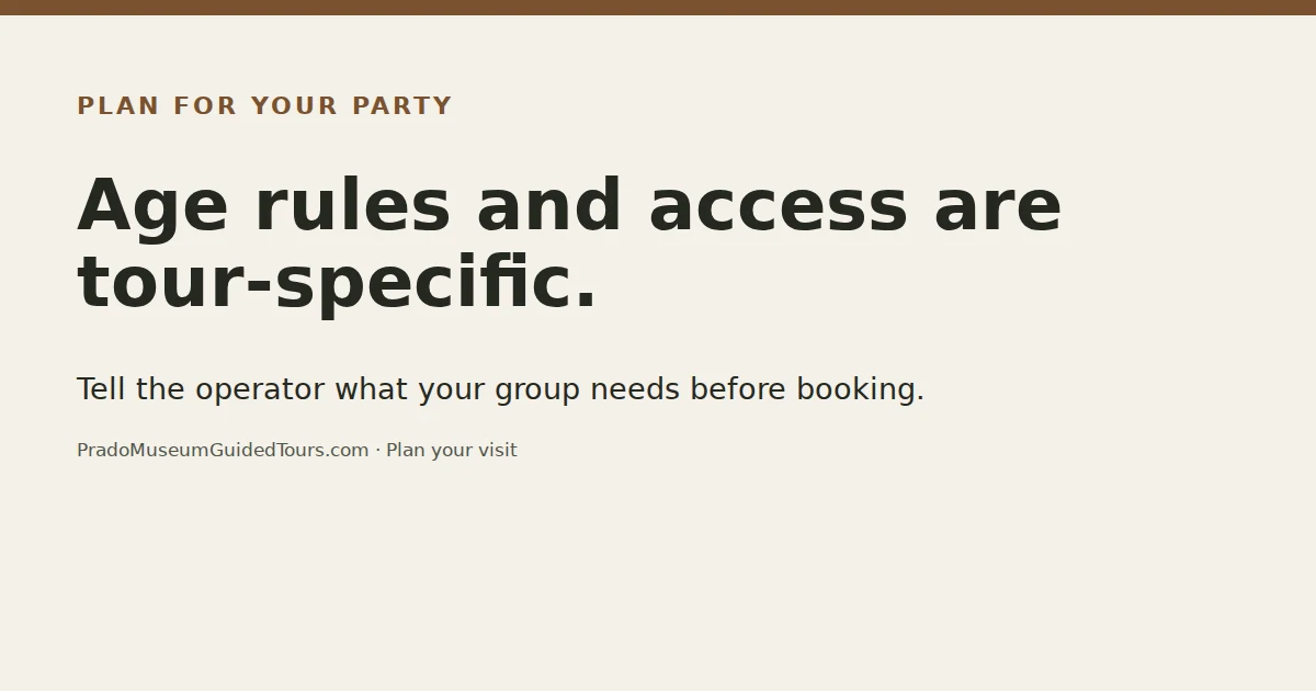 Age rules and access are tour-specific. Tell the operator what your group needs before booking.